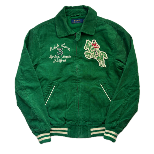 Polo Ralph Lauren Green Corduroy Varsity Bedford Stables Equine Club Letterman Jacket - XS