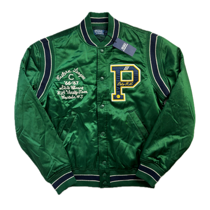 Polo Ralph Lauren Green Satin Varsity State Champs Letterman Jacket - S