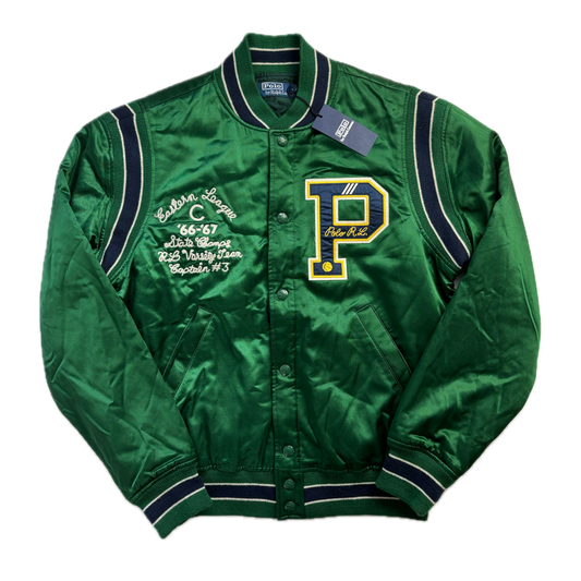Polo Ralph Lauren Green Satin Varsity State Champs Letterman Jacket - S