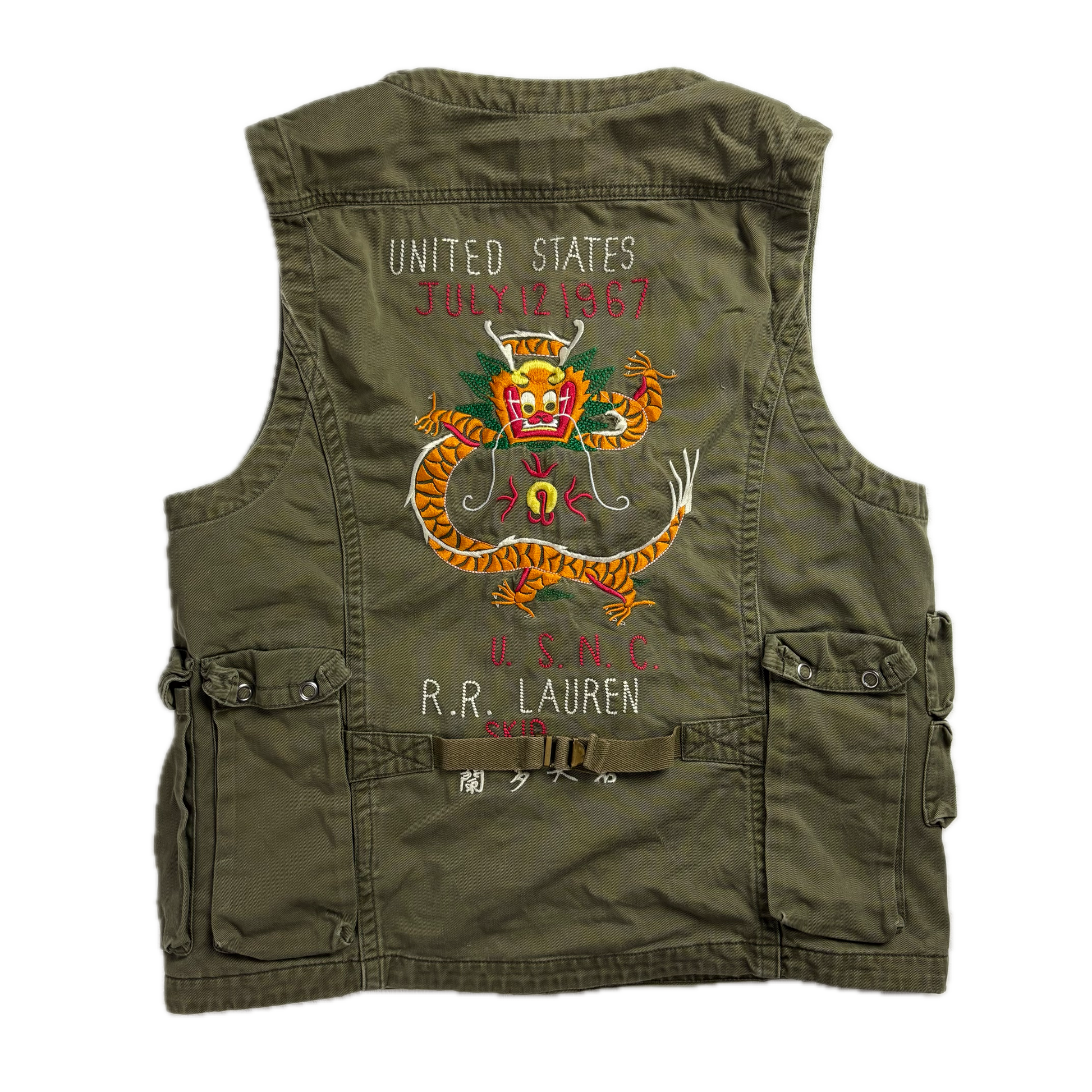 Polo Ralph Lauren Green Utility Vest Military Army Dragon USNC - S