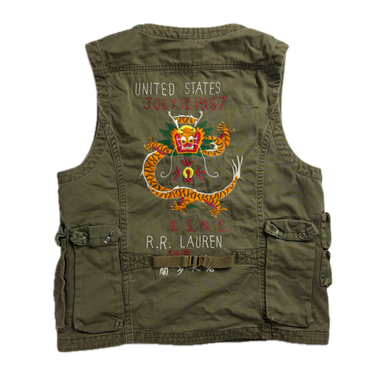 Polo Ralph Lauren Green Utility Vest Military Army Dragon USNC - S