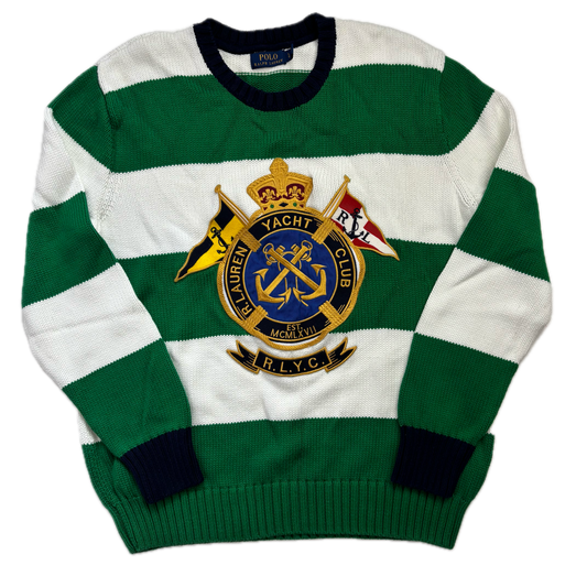 Polo Ralph Lauren Green White Striped Yacht  Club Jumper Sweater - L