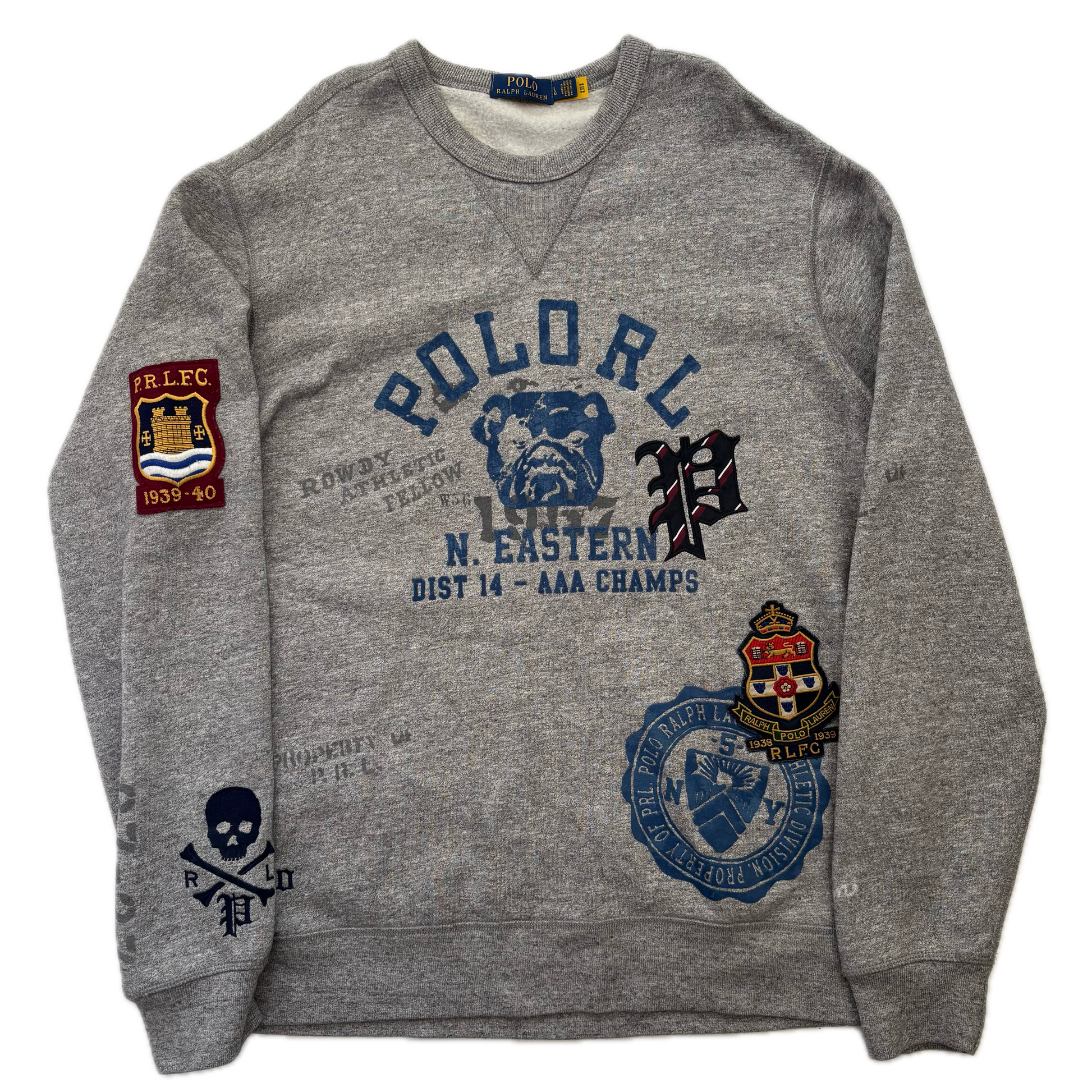 Polo Ralph Lauren Grey Bulldog Collegiate Patches PRLFC Sweatshirt - L