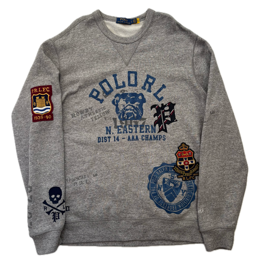 Polo Ralph Lauren Grey Bulldog Collegiate Patches PRLFC Sweatshirt - L