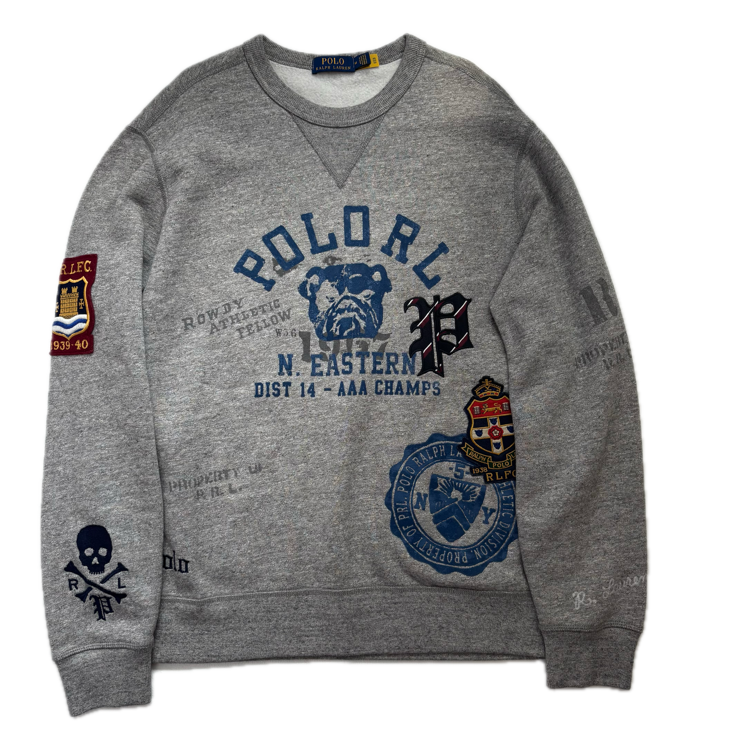 Polo Ralph Lauren Grey Bulldog Collegiate Patches PRLFC Sweatshirt - M