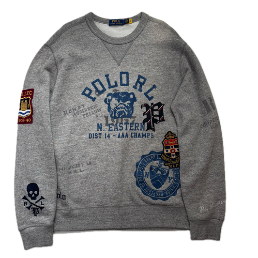 Polo Ralph Lauren Grey Bulldog Collegiate Patches PRLFC Sweatshirt - M
