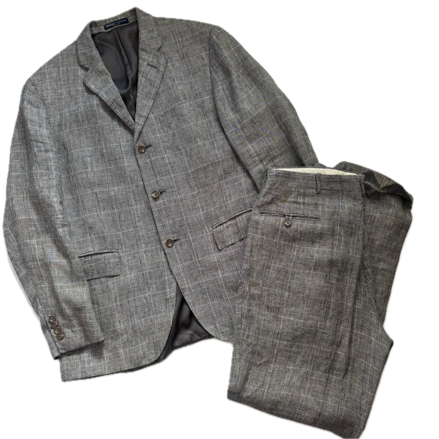 Polo Ralph Lauren Grey Glen Plaid Check Suit Blazer & Trousers (Flax) - 42R