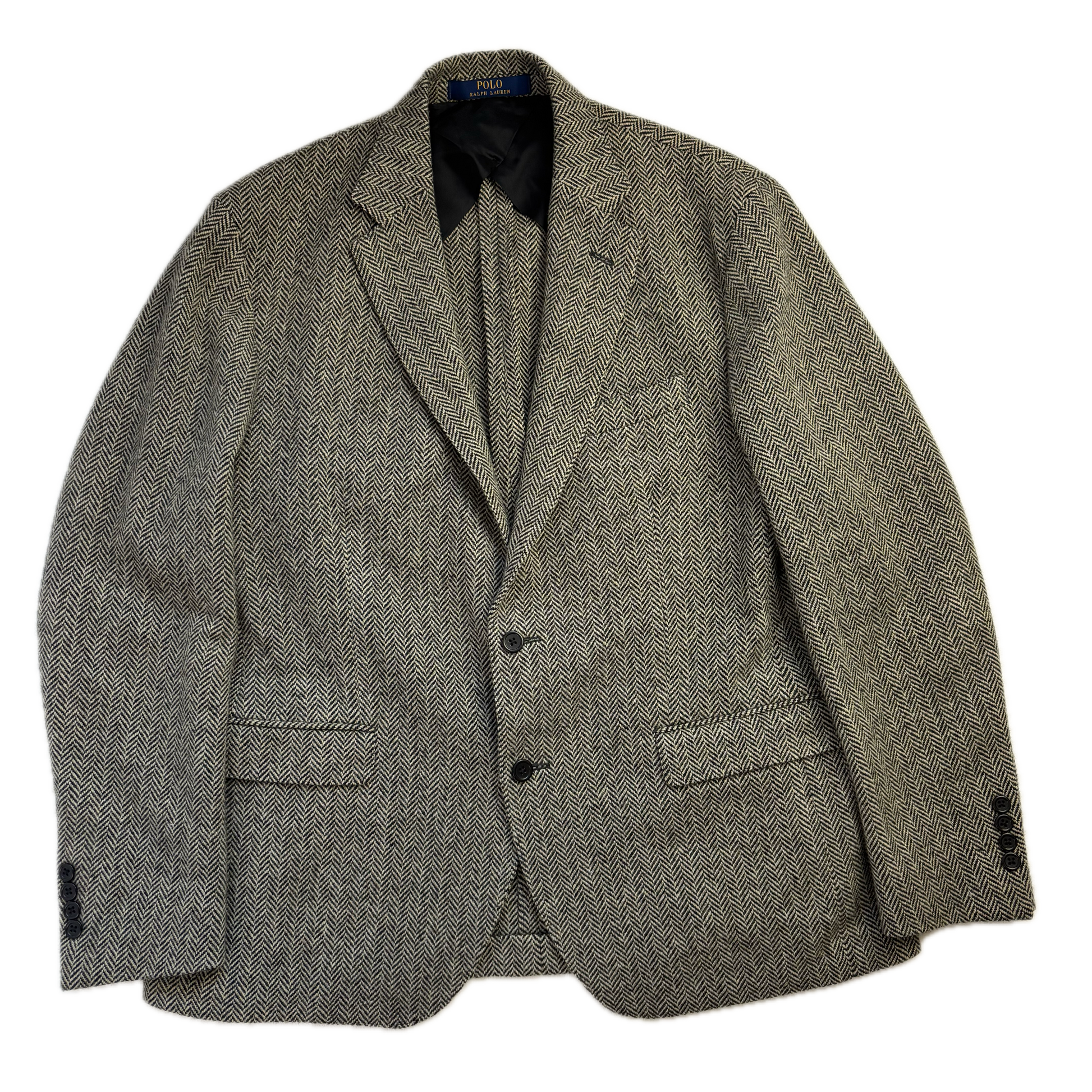 Polo Ralph Lauren Grey Herringbone Blazer Sports Coat (Wool Nylon) - 44R