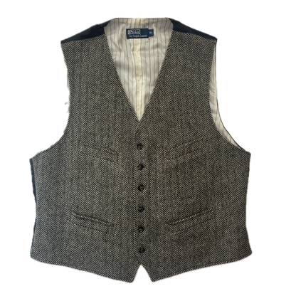 Polo Ralph Lauren Grey Herringbone Waistcoat (Wool) - XL