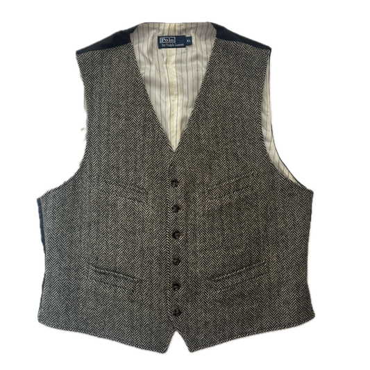 Polo Ralph Lauren Grey Herringbone Waistcoat (Wool) - XL