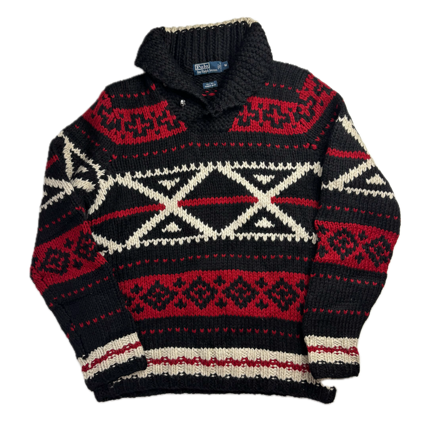 Polo Ralph Lauren Hand Knit Aztec Jumper Shawl Neck Sweater (Wool) - M
