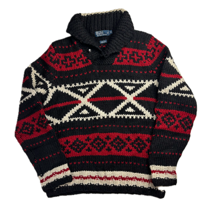 Polo Ralph Lauren Hand Knit Aztec Jumper Shawl Neck Sweater (Wool) - M