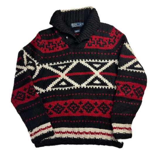 Polo Ralph Lauren Hand Knit Aztec Jumper Shawl Neck Sweater (Wool) - M