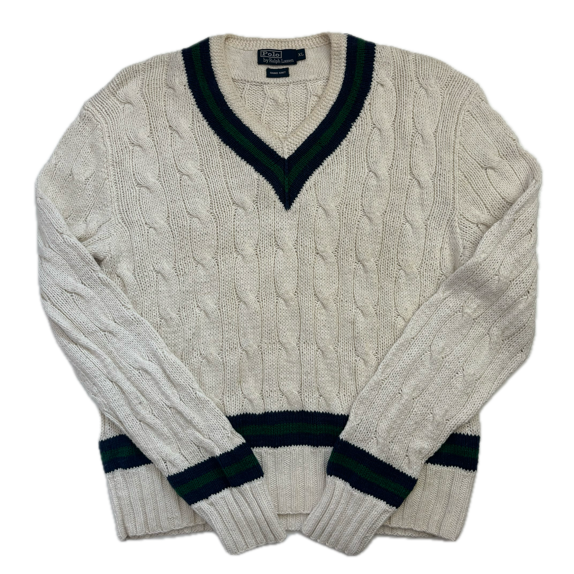 Polo Ralph Lauren Ivory Cricket Jumper Hand Knit Cableknit (Cotton)- XL