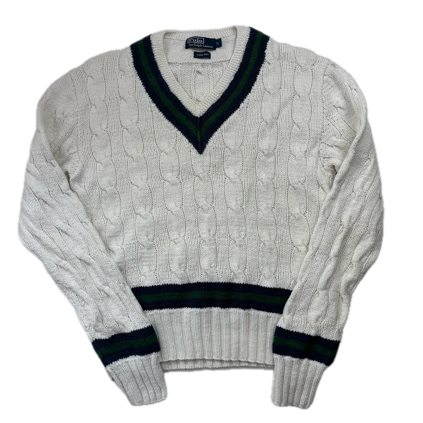 Ivory Cricket Jumper Hand Knit Cableknit (Linen Cotton)- L
