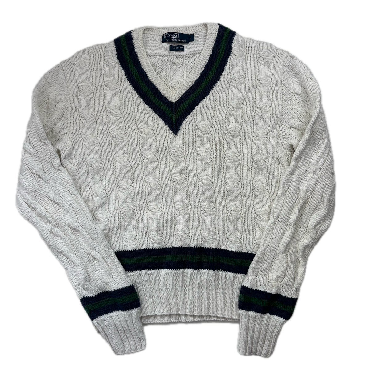 Polo Ralph Lauren Ivory Cricket Jumper Hand Knit Cableknit (Linen 