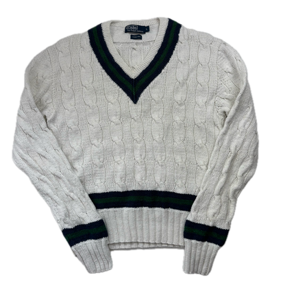 Ivory Cricket Jumper Hand Knit Cableknit (Linen Cotton)- L