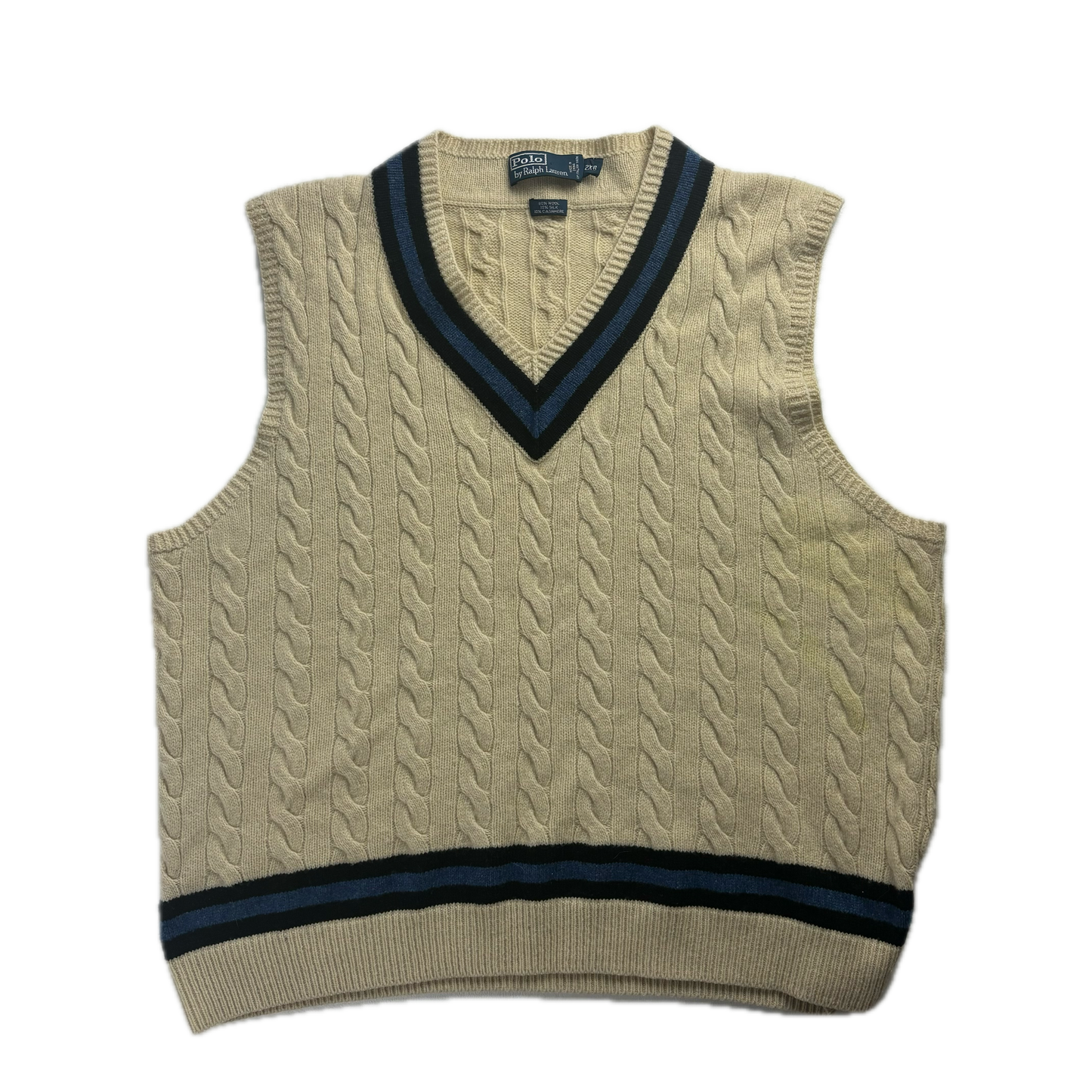 Polo Ralph Lauren Ivory Cricket Vest Tennis Cableknit (Wool Silk Cashmere) - 2XB