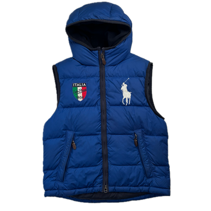 Polo Ralph Lauren Lake Placid Italy Blue Hooded Body Warmer Gilet Down Vest - M
