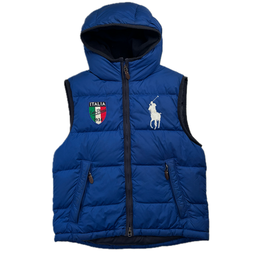 Polo Ralph Lauren Lake Placid Italy Blue Hooded Body Warmer Gilet Down Vest - M