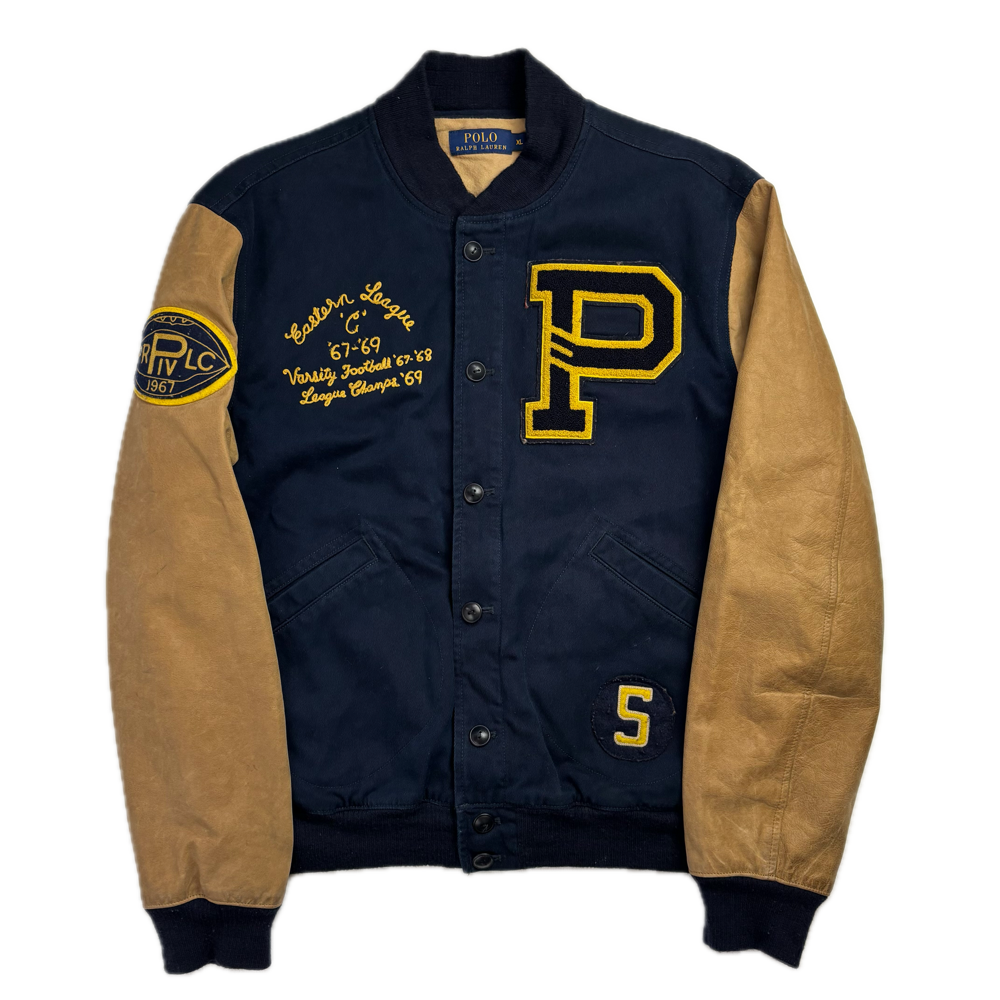Polo Ralph Lauren Leather Football Varsity Bulldog Leather Letterman Jacket - XL