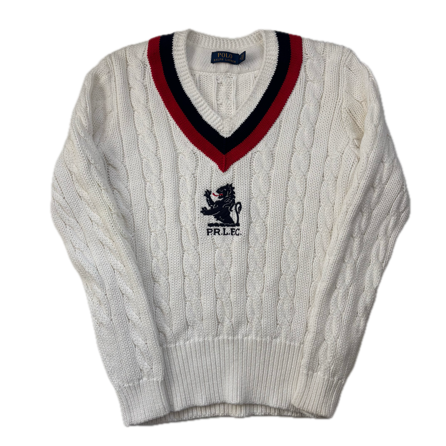 Polo Ralph Lauren Lion Crest Ivory Cricket Jumper Cableknit (Cotton)- M
