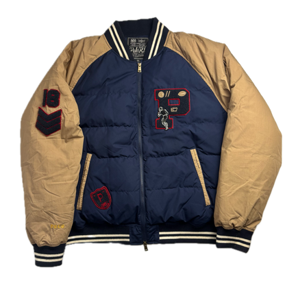 Polo Ralph Lauren Navy Beige Varsity Puffer Jacket Football Letterman - XXL