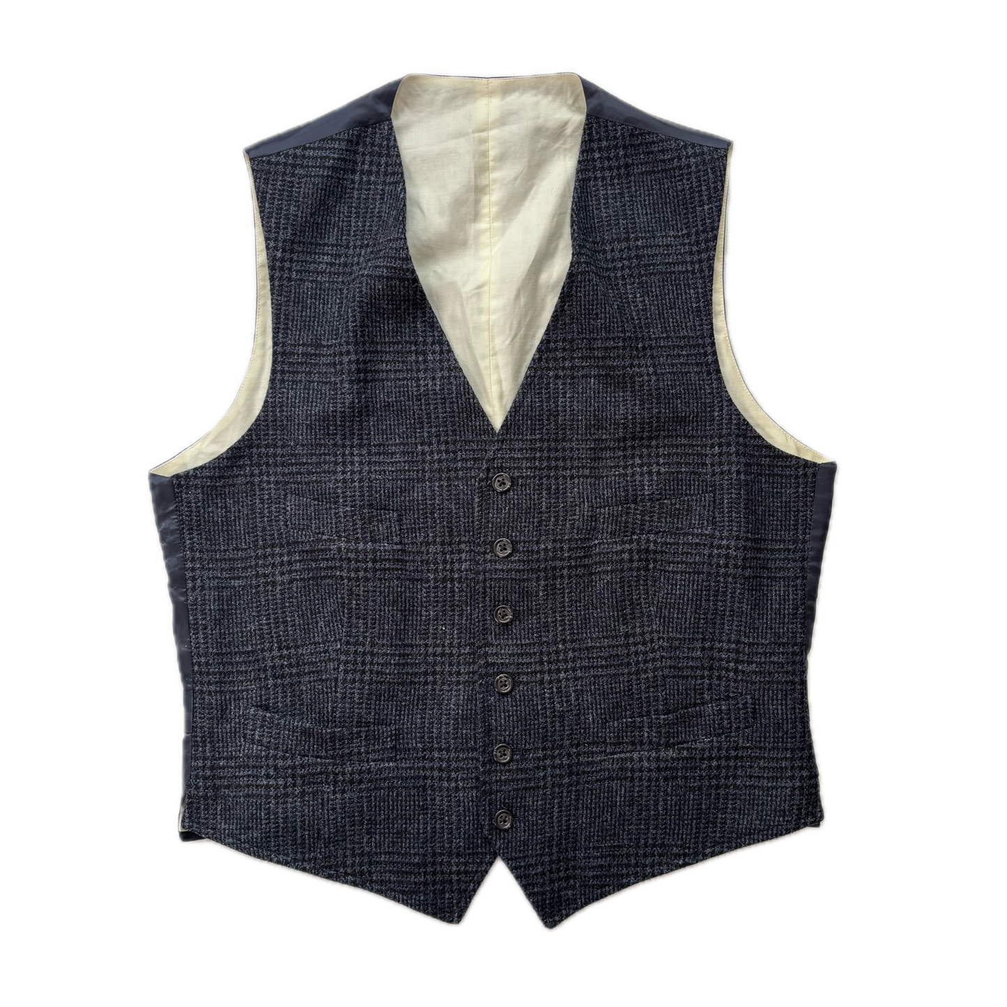 Polo Ralph Lauren Navy Blue Glen Plaid Waistcoat (Wool Cotton) - 42R