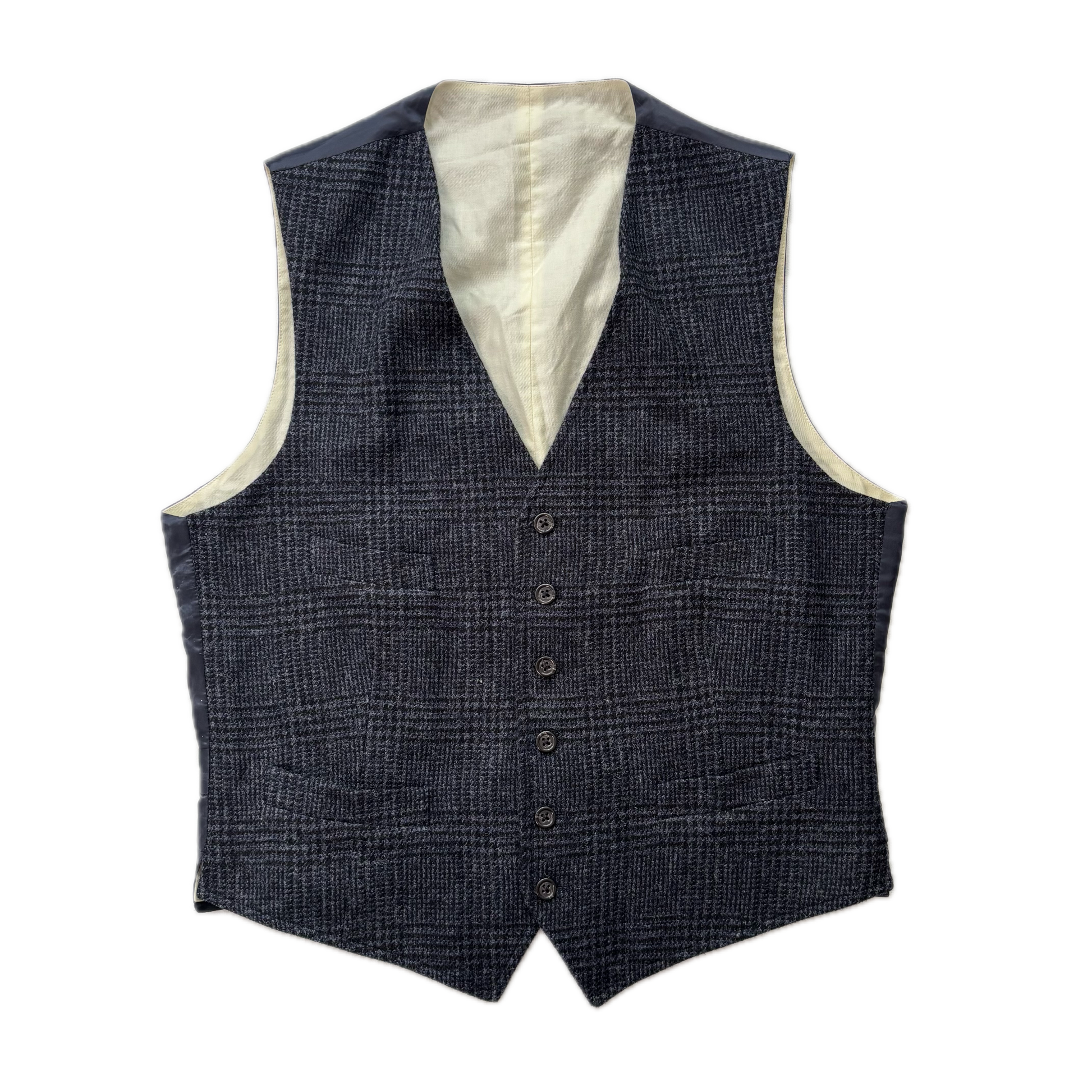 Polo Ralph Lauren Navy Blue Glen Plaid Waistcoat (Wool Cotton) - 42R