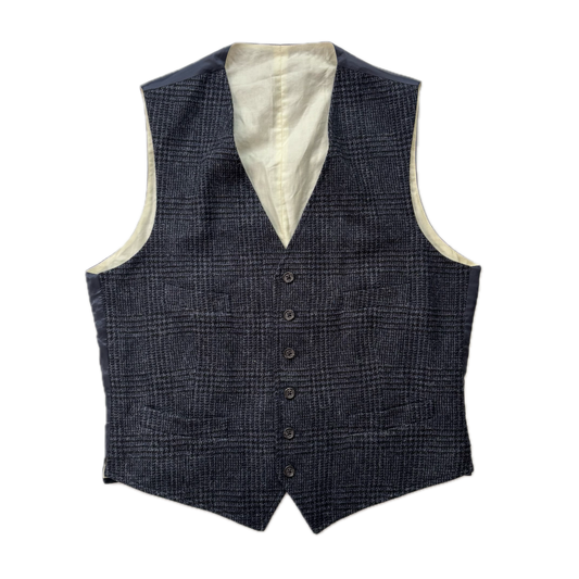 Polo Ralph Lauren Navy Blue Glen Plaid Waistcoat (Wool Cotton) - 42R