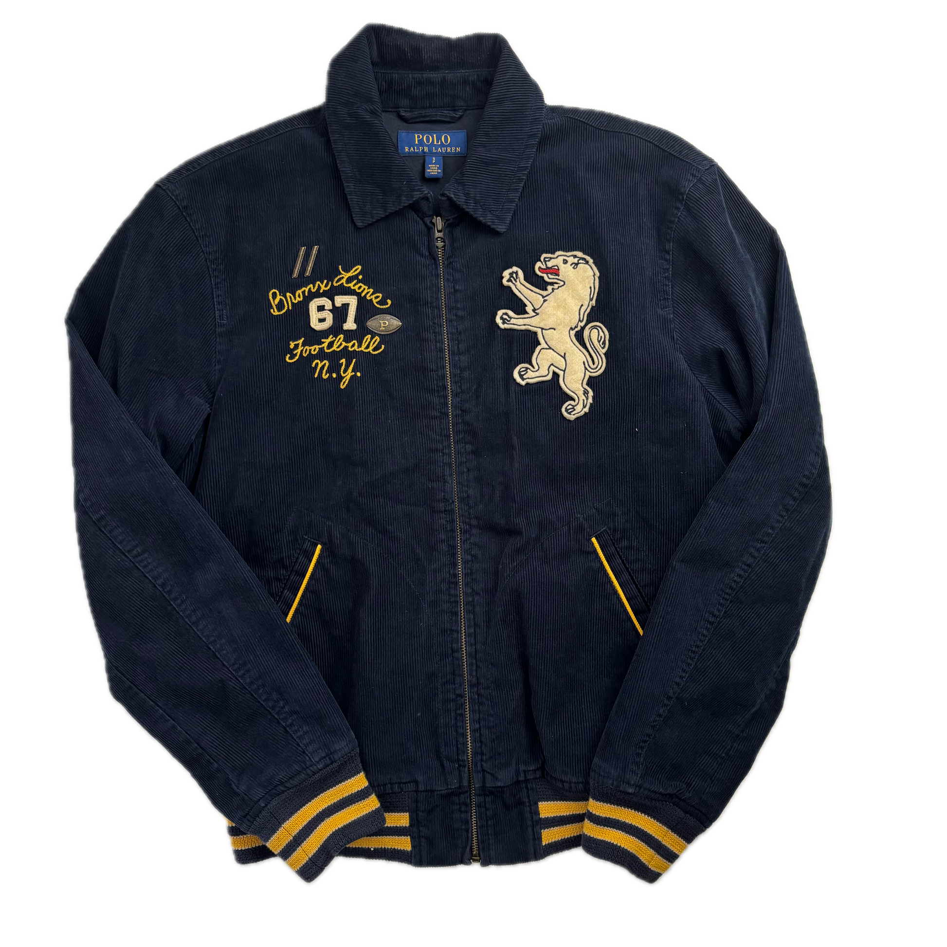 Polo Ralph Lauren Navy Corduroy Varsity Bronx Lions Letterman Jacket - S