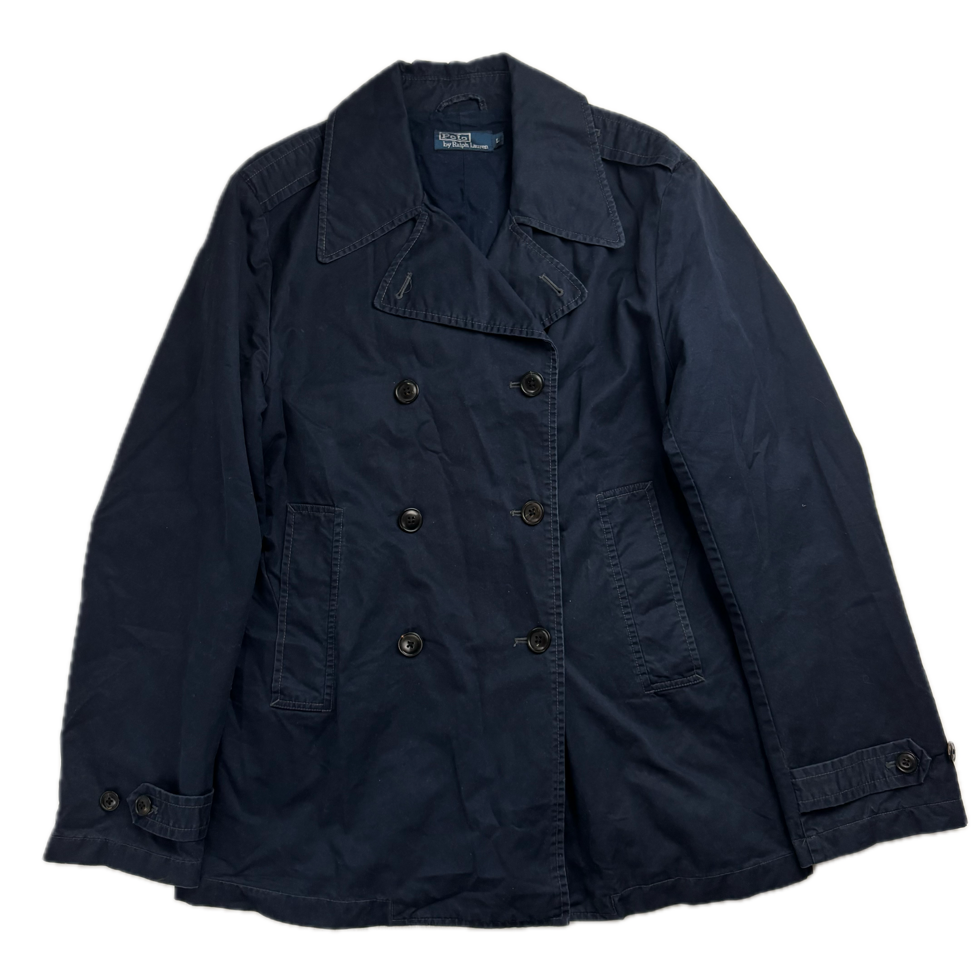 Polo Ralph Lauren Navy Double Breasted Rain Mac Coat Trench - L