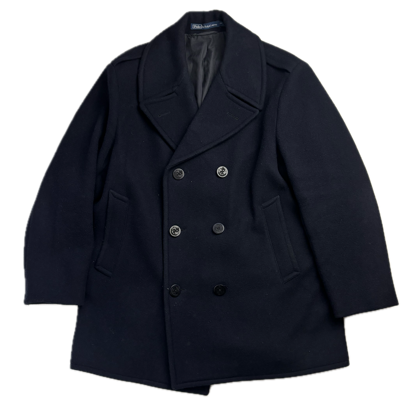 Polo Ralph Lauren Navy Melton Double Breasted Pea Coat (Wool Blend) - 48R