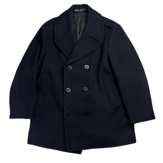 Polo Ralph Lauren Navy Melton Double Breasted Pea Coat (Wool Blend) - 48R
