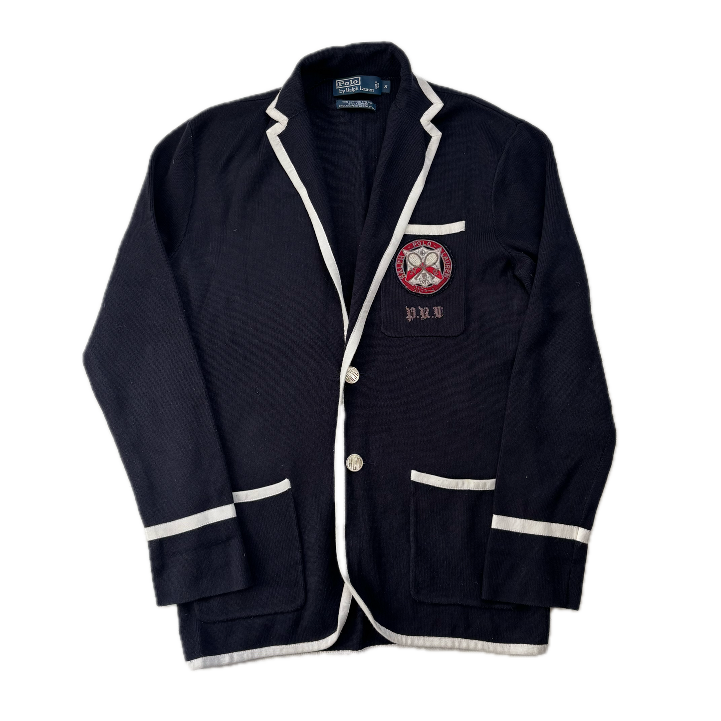 Polo Ralph Lauren Navy Tennis Crest Sports Jacket Cardigan Blazer - S