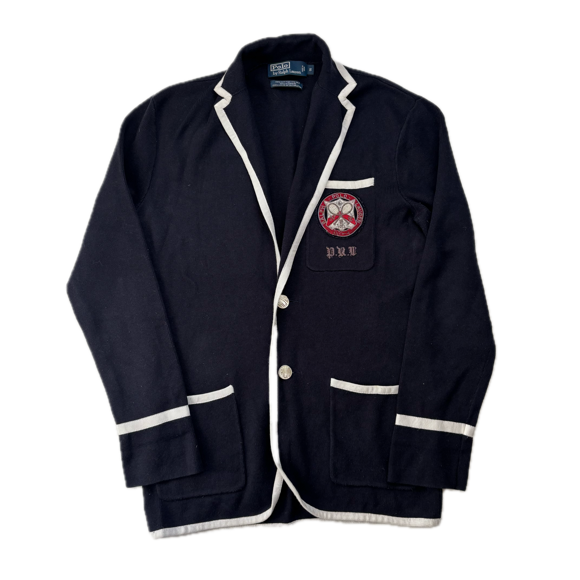 Polo Ralph Lauren Navy Tennis Crest Sports Jacket Cardigan Blazer - S