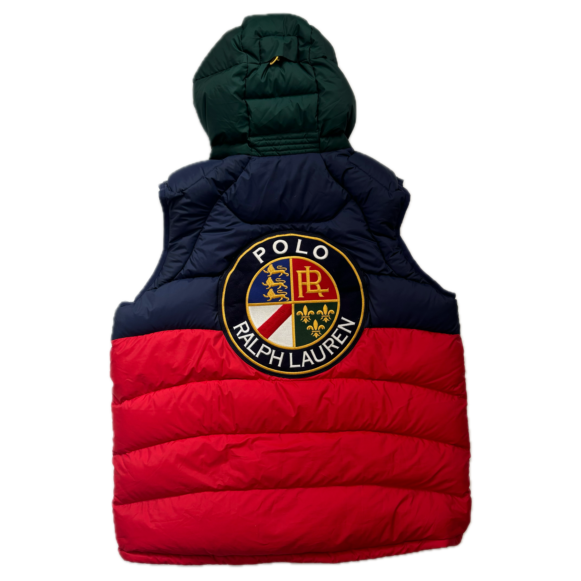 Polo Ralph Lauren Red Navy Cookie Patch Quarter Zip Puffer Vest Retro - L