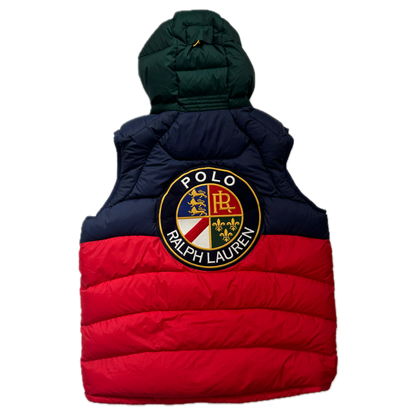 Polo Ralph Lauren Red Navy Cookie Patch Quarter Zip Puffer Vest Retro - L