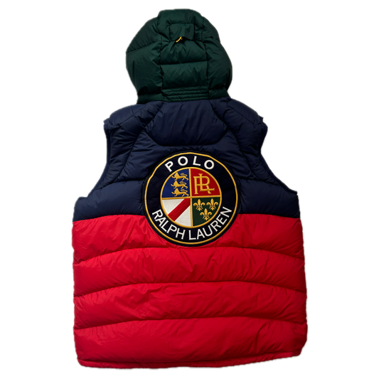 Polo Ralph Lauren Red Navy Cookie Patch Quarter Zip Puffer Vest Retro - L