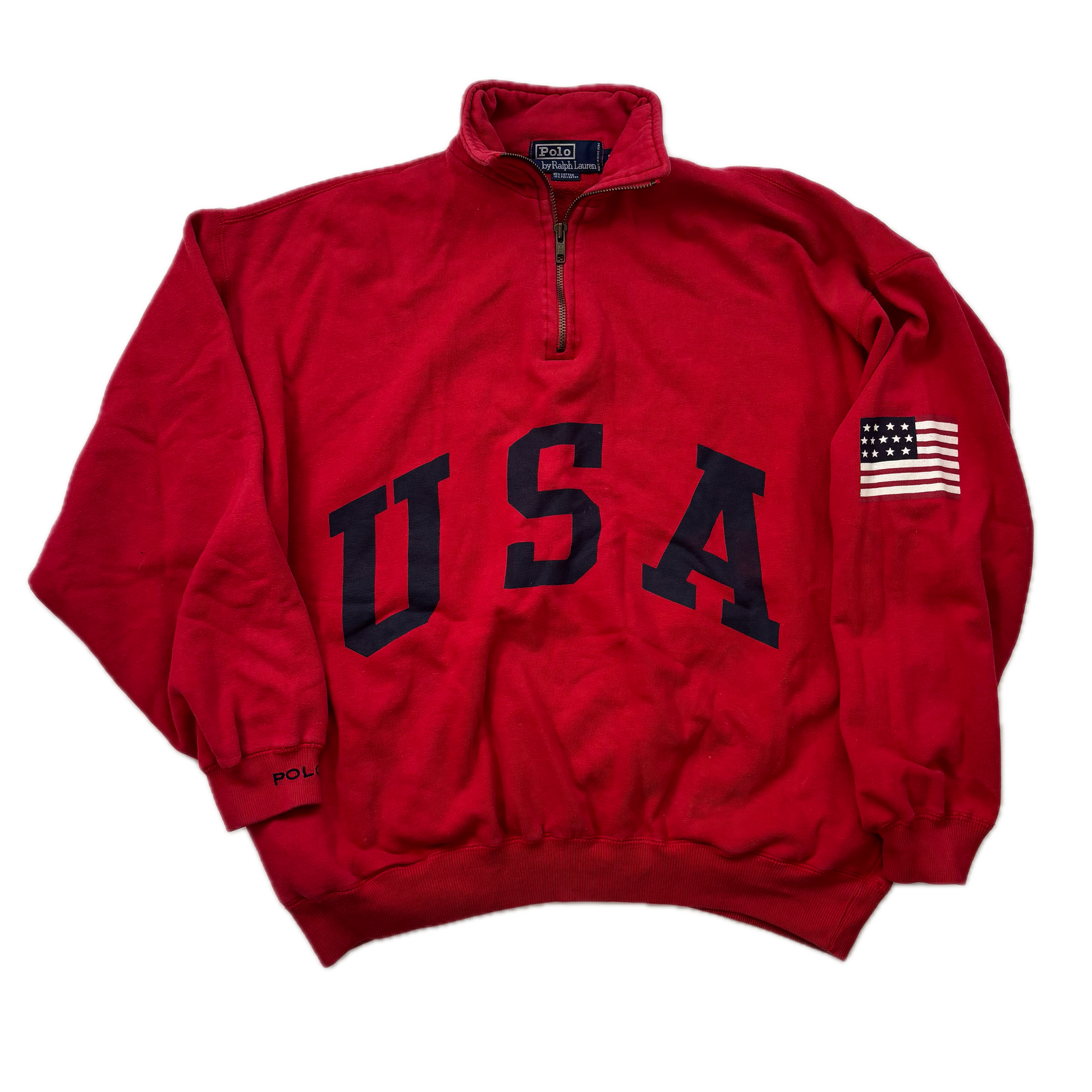 Polo Ralph Lauren Red USA Quarter Zip Sweatshirt - S