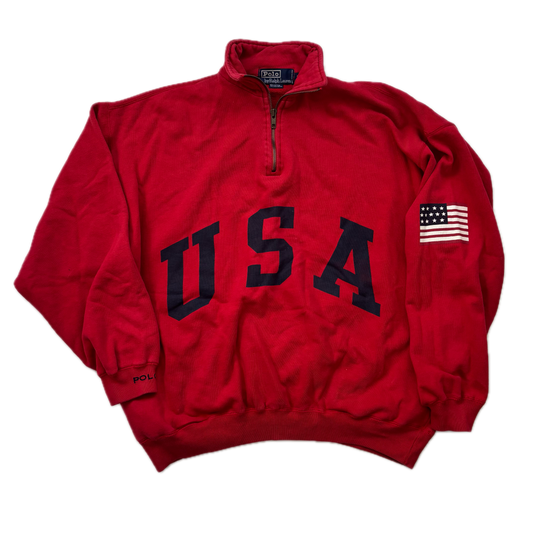 Polo Ralph Lauren Red USA Quarter Zip Sweatshirt - S
