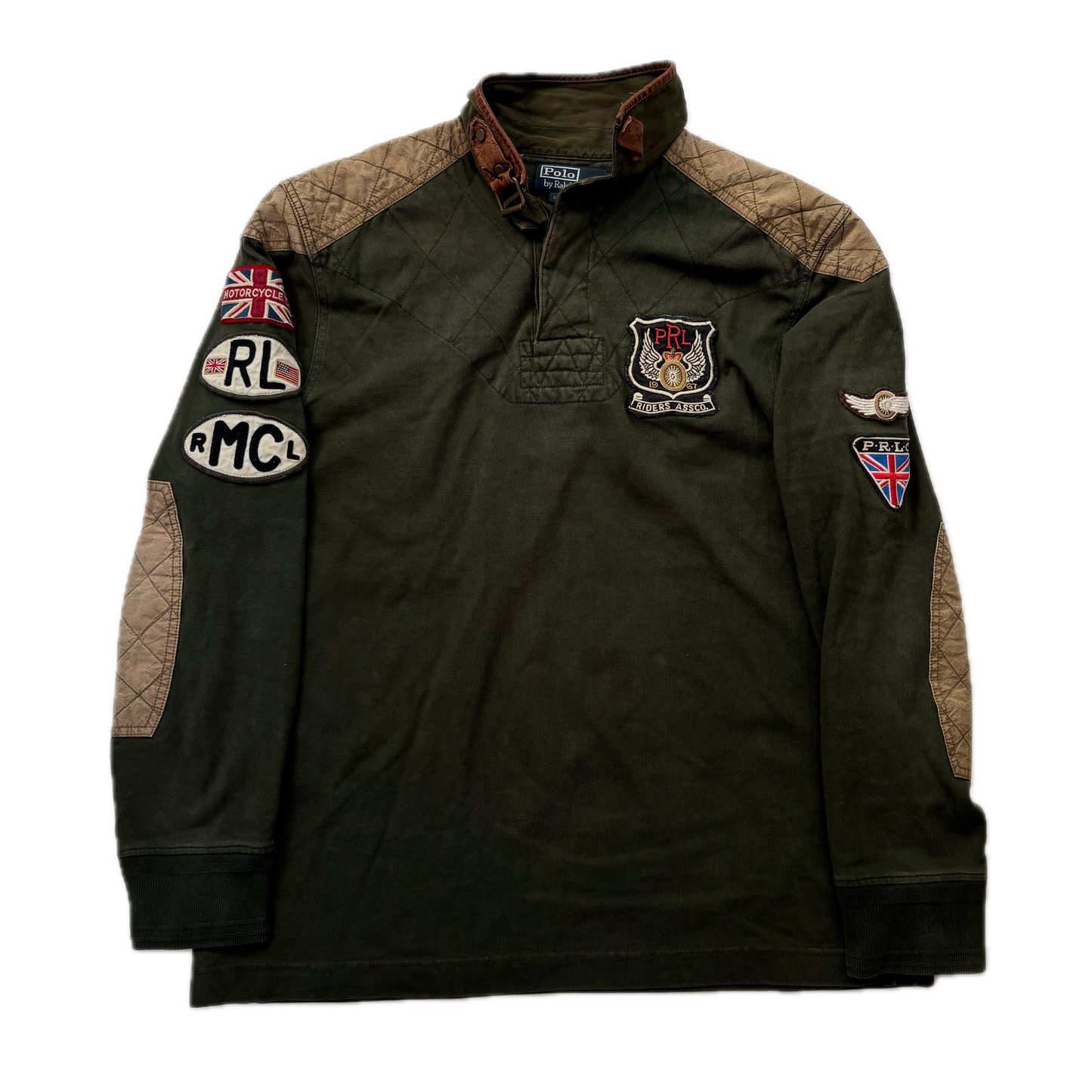 Polo Ralph Lauren Riders Association Motorcycle Polo Shirt Leather Collar - L