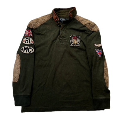 Polo Ralph Lauren Riders Association Motorcycle Polo Shirt Leather Collar - L