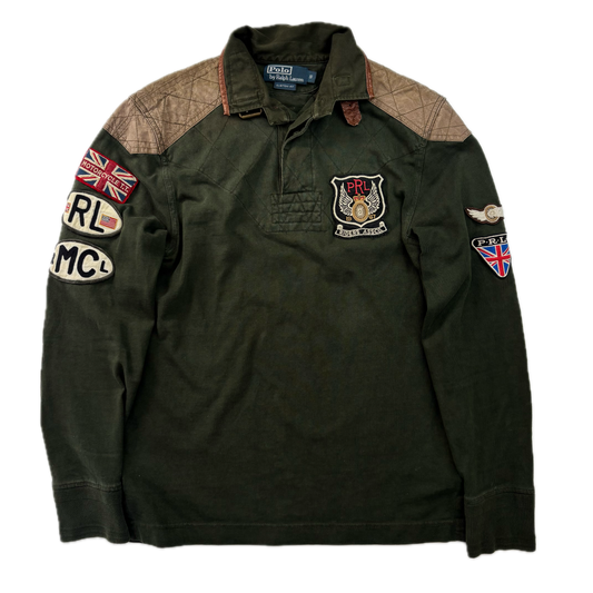 Polo Ralph Lauren Riders Association Motorcycle Polo Shirt Leather Collar - S