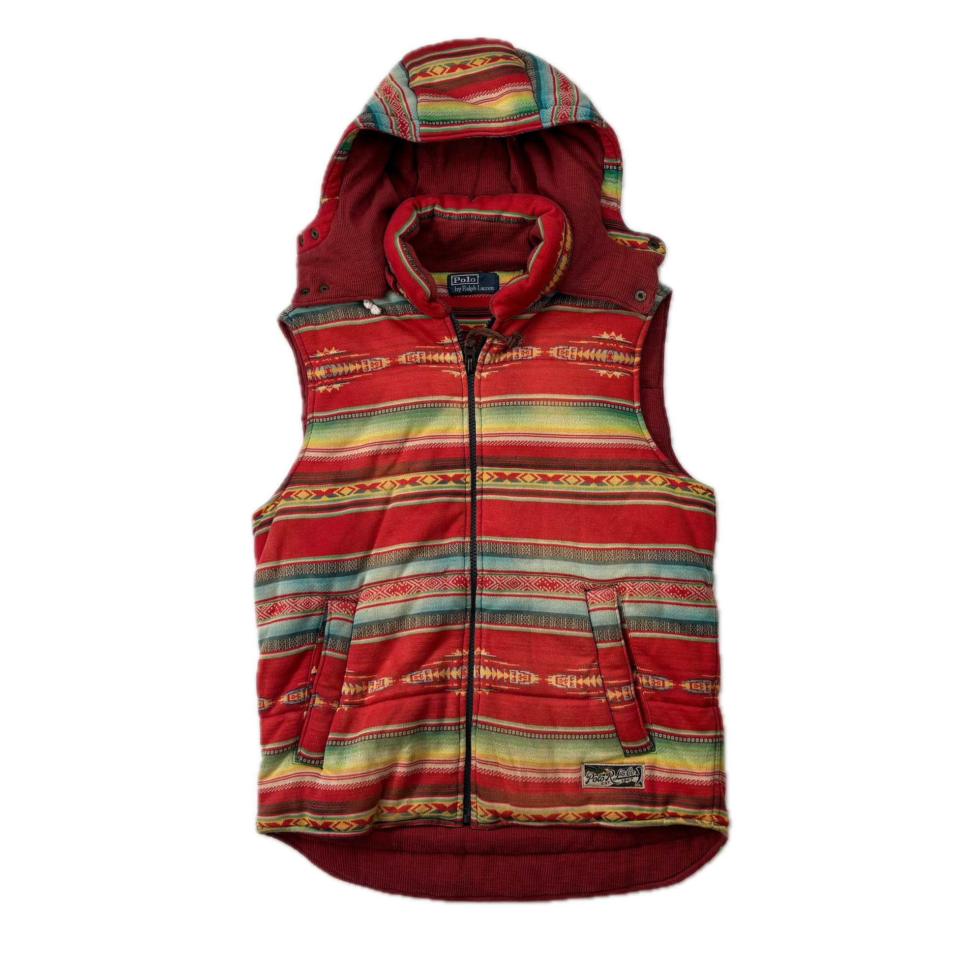 Polo Ralph Lauren Serape Aztec Body Warmer Hooded Gilet Vest Southwestern - M