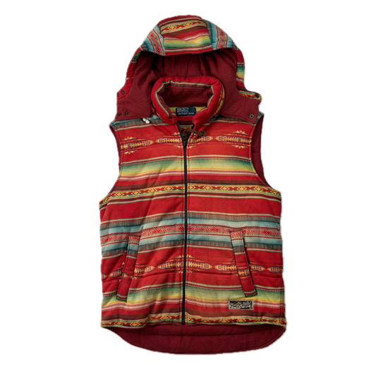 Polo Ralph Lauren Serape Aztec Body Warmer Hooded Gilet Vest Southwestern - M
