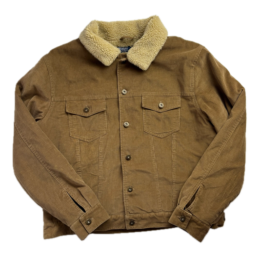 Polo Ralph Lauren Tan Corduroy Sherpa Fleece Lined Trucker Jacket - XL