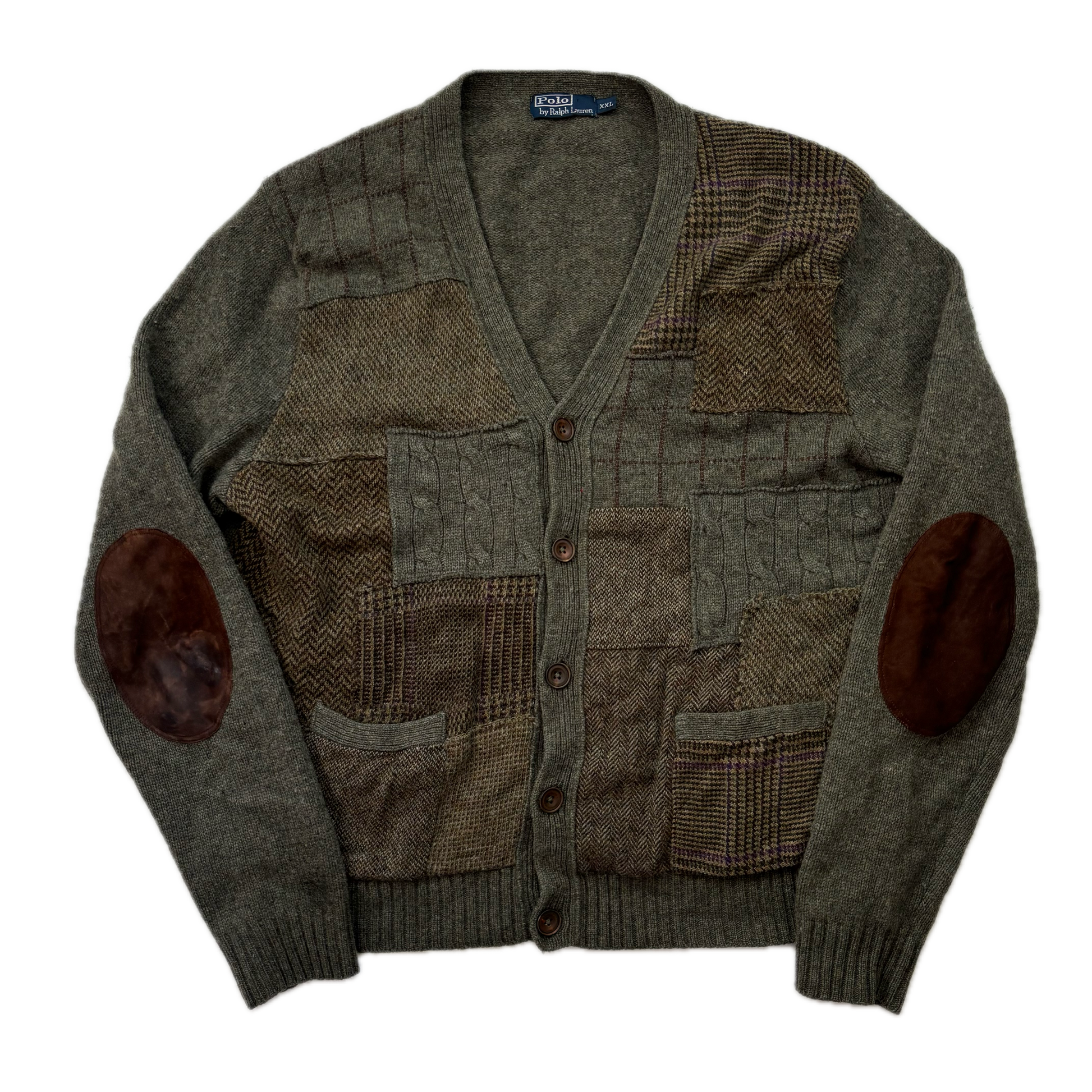 Polo Ralph Lauren Tweed Patchwork Green Cardigan (Shetland Wool) - XXL