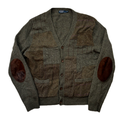 Polo Ralph Lauren Tweed Patchwork Green Cardigan (Shetland Wool) - XXL