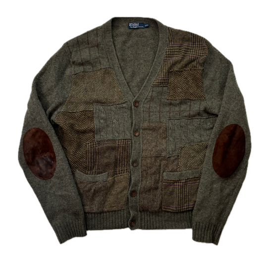 Polo Ralph Lauren Tweed Patchwork Green Cardigan (Shetland Wool) - XXL